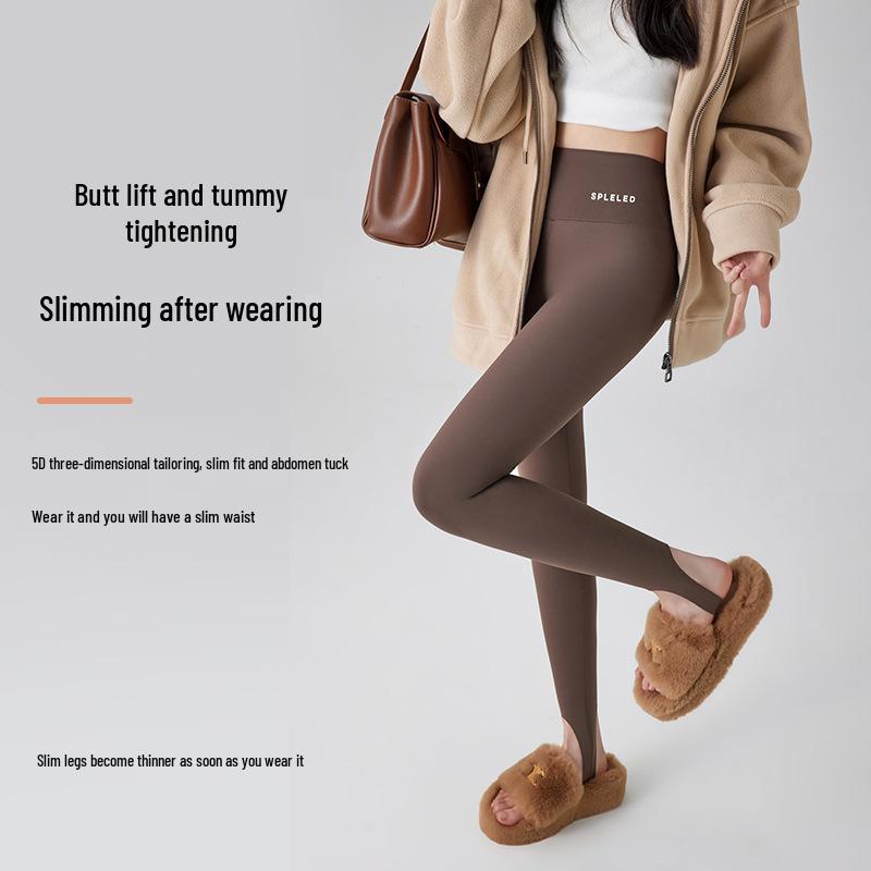 Women's High-Waisted Fleece-Lined Stirrup Yoga Pants – Warm, Thickened Base Layer with Tummy Control & Hip Lift for Autumn/Winter.