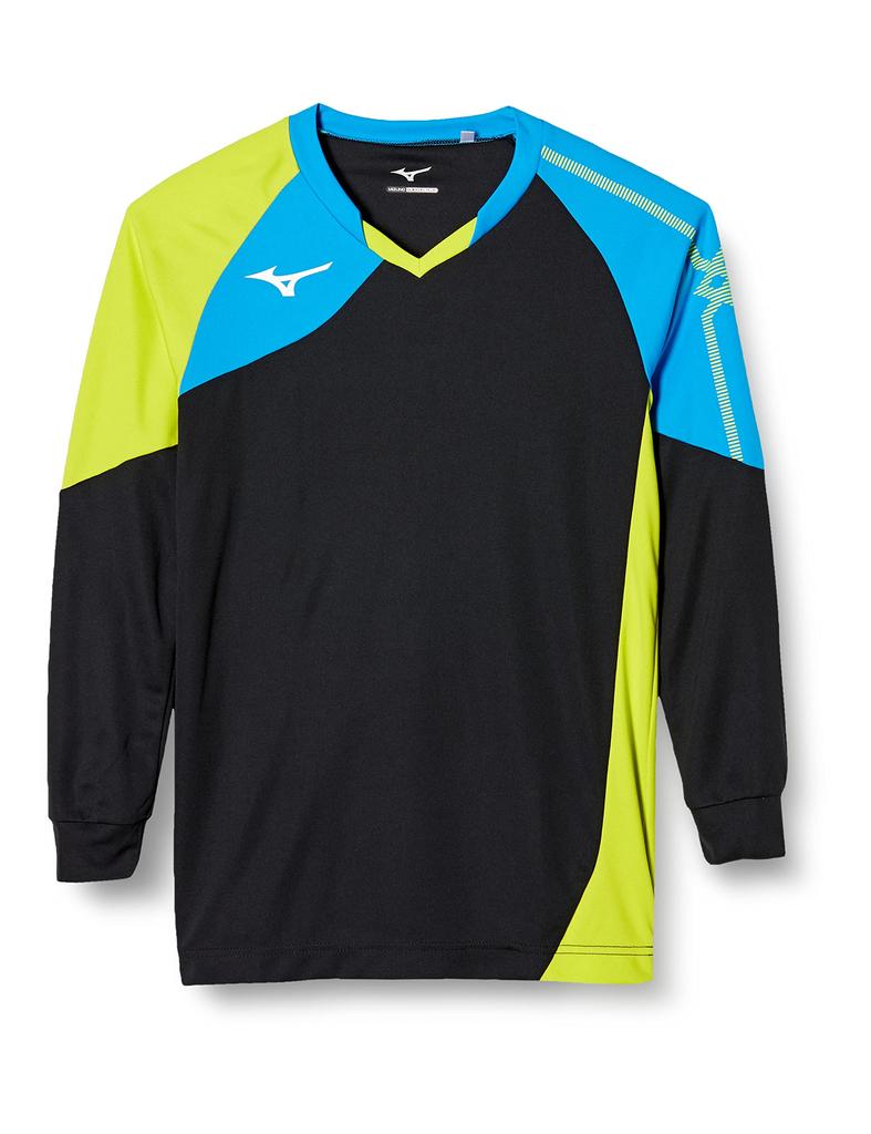Mizuno Volleyball Game Shirt Black x Diva Blue x Lime Size 2XL to Japanese Size (Long Sleeve) V2MA9021, Green, (Equivalent 3L)