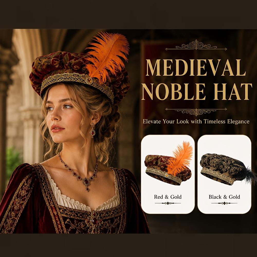 with Feather Medieval Hat Antiqued Renaissance Ceremony Dress Hat Themed Parties
