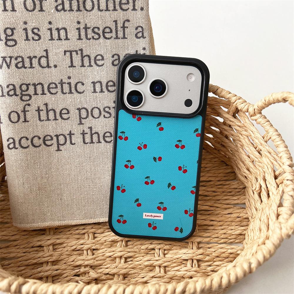 Fashion Leather Cute Cherry Kawaii Phone Case for iPhone 13 14 15 16 17 Pro Max Cover Funda Anti-fall Protective Cover For 16Pro