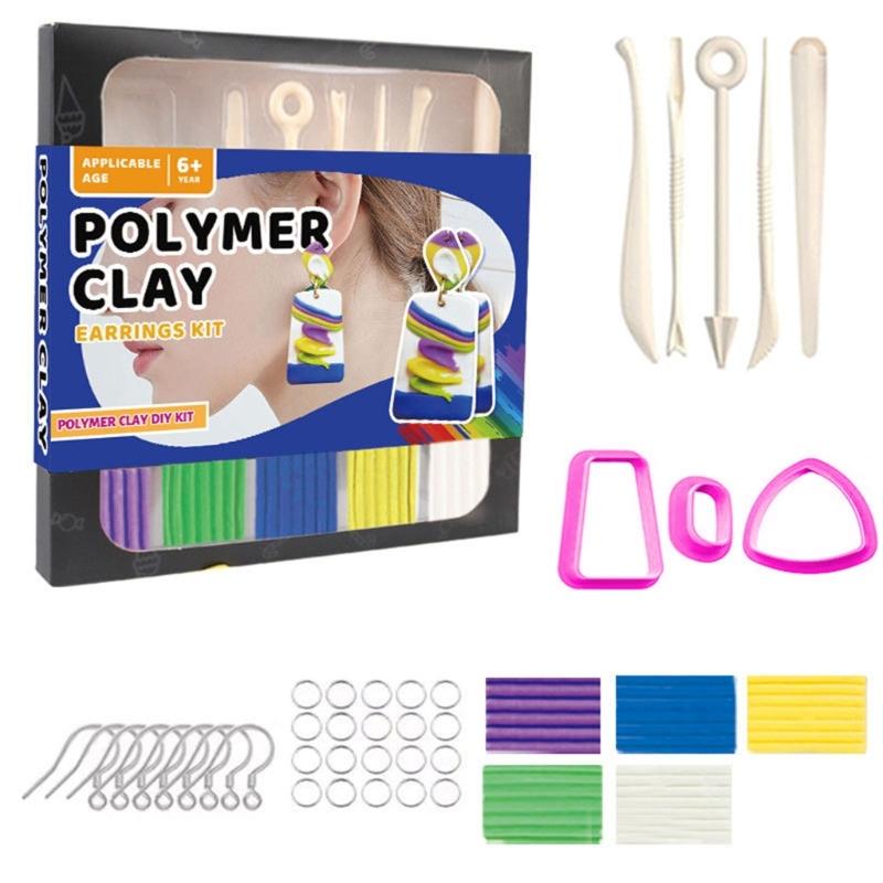 40Pcs Clay Jewelry Making Set with 5 Color Soft Clay, Sculpting Modelling Tool Clay Cutter, Earring Hooks for Artist Kid