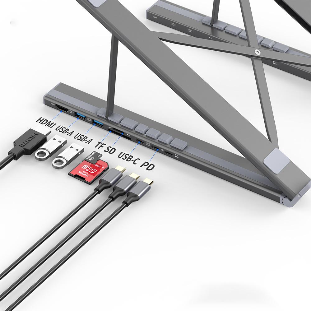 7in1 Laptop Stand Choetech HUB-M48 PD USB-C SD TF USB-A HDMI 100W + USB-C Cable - Gray