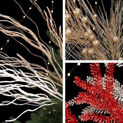 Glitter Branches Christmas Tree Pendant Shiny DIY Christmas Ornament Handmade Creative Christmas Cypress Leaf Christmas Decor