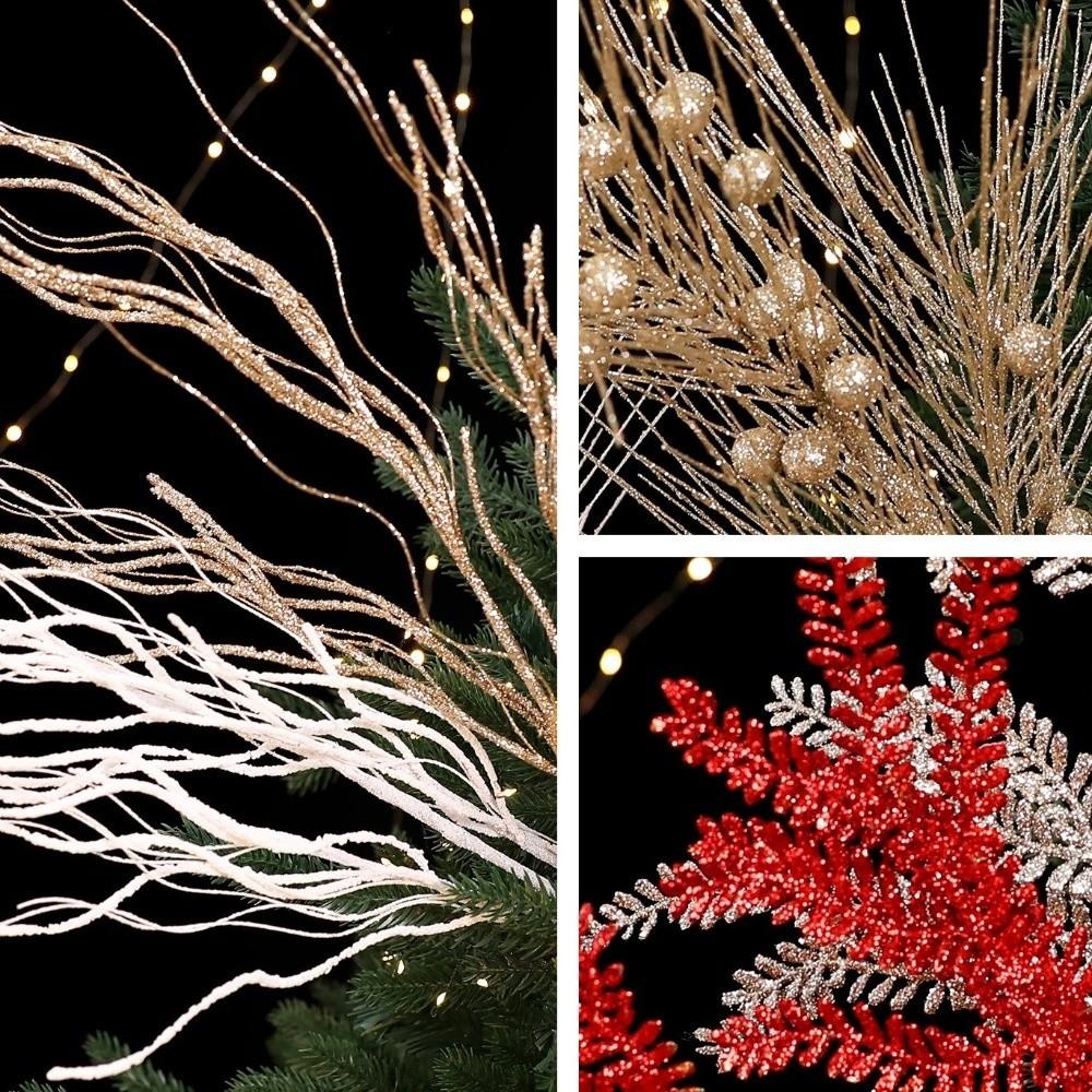 Glitter Branches Christmas Tree Pendant Shiny DIY Christmas Ornament Handmade Creative Christmas Cypress Leaf Christmas Decor