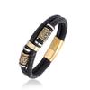 Bracelet Multi-couches Tressé Cuir Ton Or Acier Inoxydable Style Viking Design Géométrique Homme