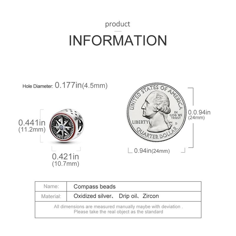 Följ Hjärta Kompass Dinglar Berlocker Pärlor Hänge 925 Silver Fit Armband Armband Diy För smyckestillverkning