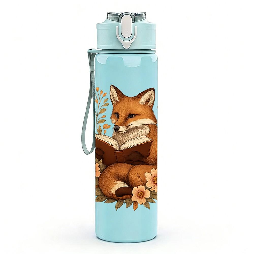 1PC Autumn Floral Fox Portrait 750ml Color Plastic Sports Water Bottle Leakproof Flip Straw Lid Suitable for Sports Office Home Use