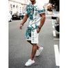 3D Wolf Print Blue Base Summer Men Short Sleeve Suit Short Sleeve Shorts 2 Pieces Casual Fashion Street Clothing