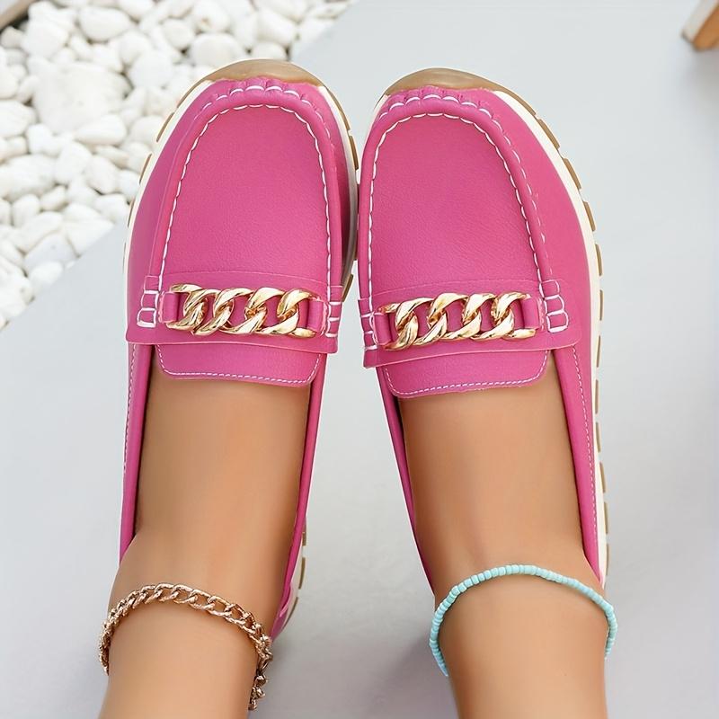 Plus Size Shoes 36-44 Casual Flat Loafers with Metal Buckles Women's Single Shoes Mom Shoes All-Season Loafers