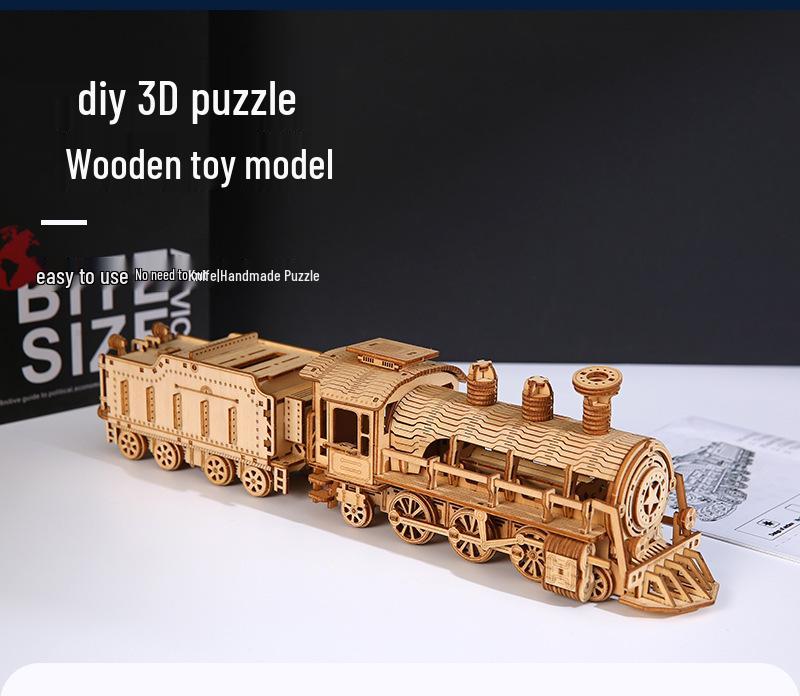 Deluxe 3D Wooden Train Puzzle Toy - Educational DIY Assembly Ornament