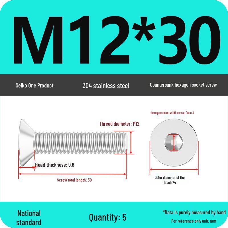 M2-M10 Stainless Steel Flat Head Machine Screws and Bolts Set, Countersunk Hex Socket Cap, 304 Grade.