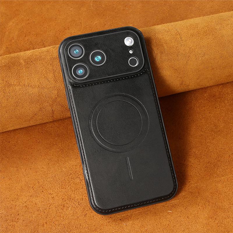 Magnetic Suction Full Coverage Leather Case for Apple iPhone 12-17 Pro Max, Drop-Proof, Men's & Women's