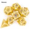 7 Pcs Yellow Blue Gear Wheel Metal Dice Hollow Metal Polyhedral Dice Set Suitable for Role-Playing RPG  Board Game Card Game