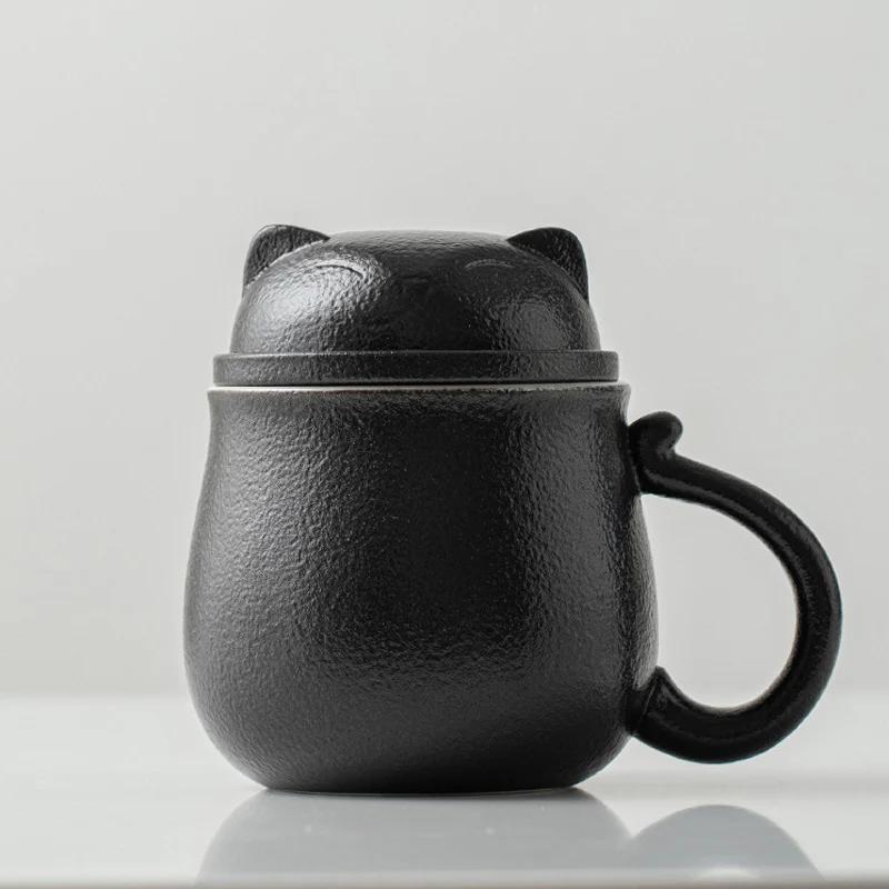 Lucky Cat Tea Separation Tea Cup Creative Water Cup Coffee Mug Drinking Ceramic Cup Office Mug with Lid Filter Drinkware Mugs 360ml