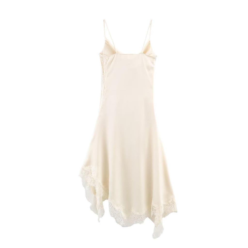 2025 European-Style Women's Silk Satin Lace Dress