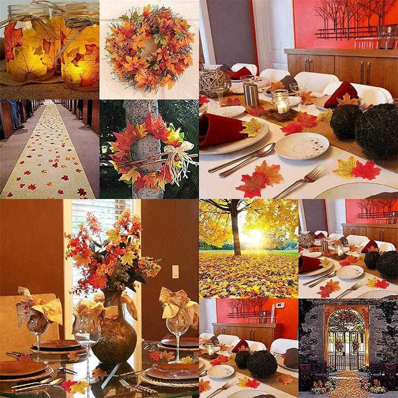 50/100Pcs Artificial Silk Maple Leaf Autumn Fake Leaves Garland Maple Leaves Vine Thanksgiving Halloween Wedding Party Decor