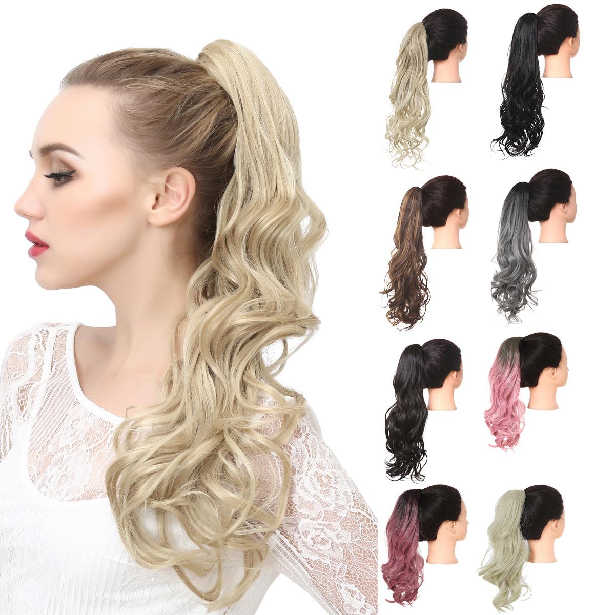 

Парик женский Grab Clip Ponytail натуральные пушистые длинные вьющиеся волосы волнистые Tiger Mouth Clip Fake Ponytail 18INCH