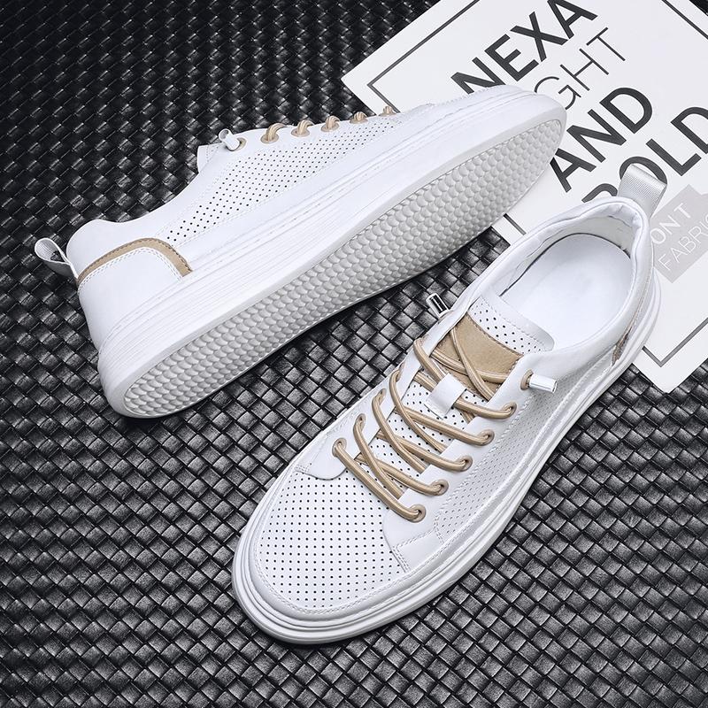 Fashion Men Fashion Designer Vulcanized Shoes 2024 Soft Sole Hollow Out Sports Shoes Genuine Leathe Trend Thick Sole Comfy Casual Shoes