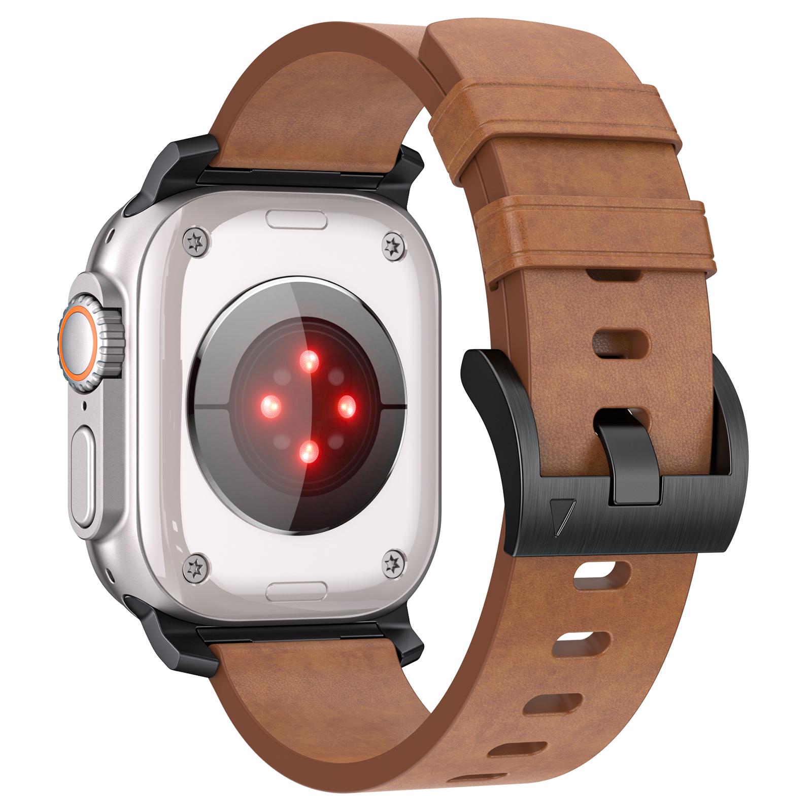 

Waxed Genuine Cow Leather Watch Band for Apple Watch 10 46mm/Ultra 2 Ultra 49mm/9 8 7 45mm/SE (2023) SE (2022) SE 6 5 4 44mm/3 2 1 42mm Brown