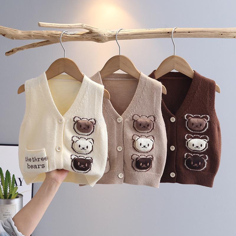 Boys' Spring & Autumn 2024 Knitted Vest Cardigan: Children's Sweater Outerwear Top
