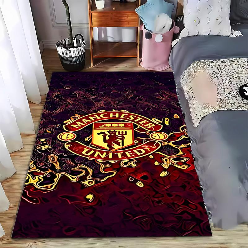 "Manchester United Logo Printed Carpet Red and Yellow Decorative Rug" Suitable for use as an anti-slip for living room bedroom sofas