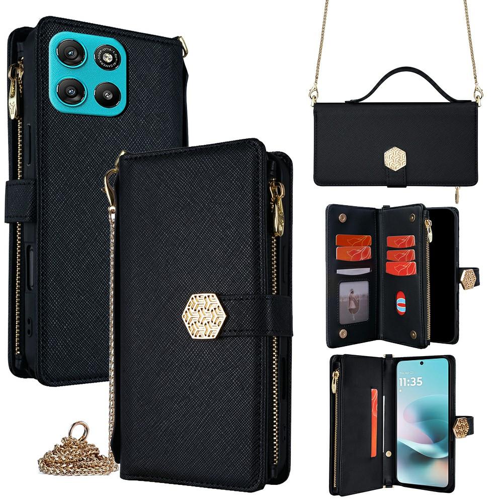 For Motorola Moto G67 Power 5G Case Cross Texture PU Leather + TPU Wallet Phone Cover with Strap