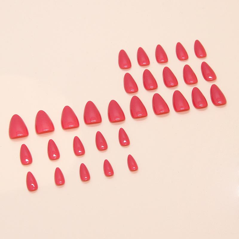 24 Stück einfarbige rosarote künstliche Nägel mit abnehmbarem Nagelstück, europäisches und amerikanisches Nagelstück, kurzes mandelförmiges Nagelpflaster