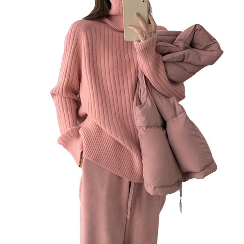 Solid color soft waxy turtleneck pullover bottoming shirt women's autumn and winter new loose lazy wind knitted sweater