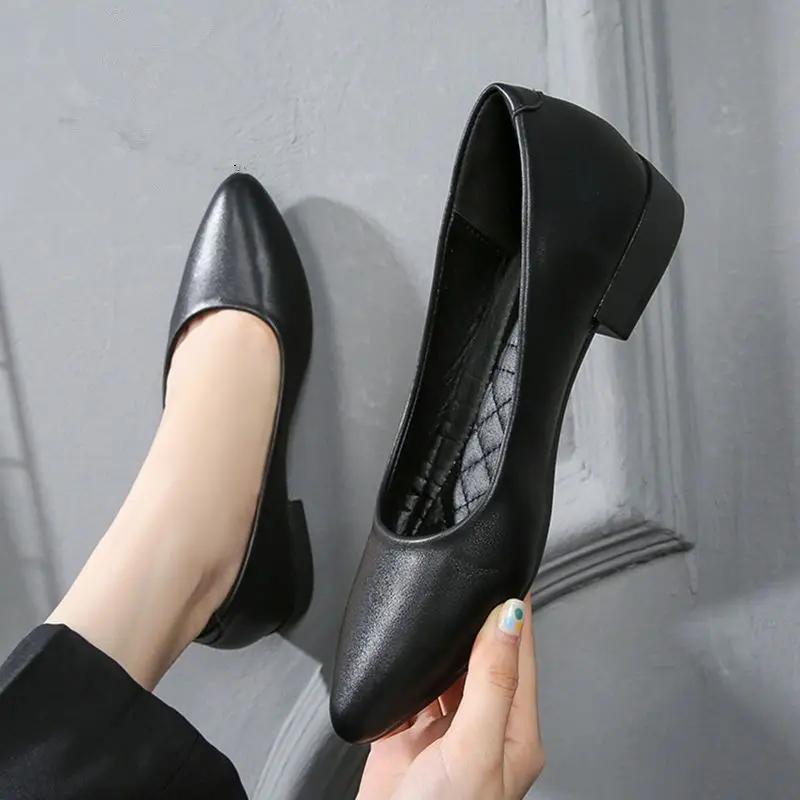 Fashion Moccasins Pointed Toe Ladies Pumps Chunky Heels Block Heel Low Elegant Women's Shoes Office Shoe Summer 2025 Quick Delivery Chic
