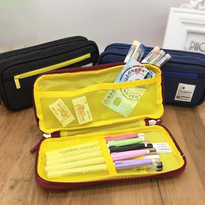 3 Colors Canvas Student Pencil Cases Large Capacity Multi-layers Organizer for Office Stationery Pencil Bags School Supplies