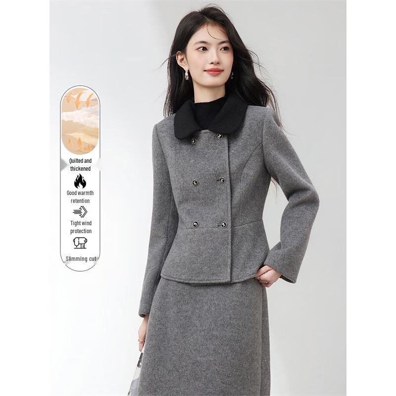 

Xinfayu Contrast Lapel Wool Blend Short Coat L