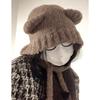 2020Korean Cute Bear Ear Knitted Hat Fashion Y2K Lace-Up Ear Protection Cap Autumn And Winter Windproof Hat Solid Color Beanies Cap
