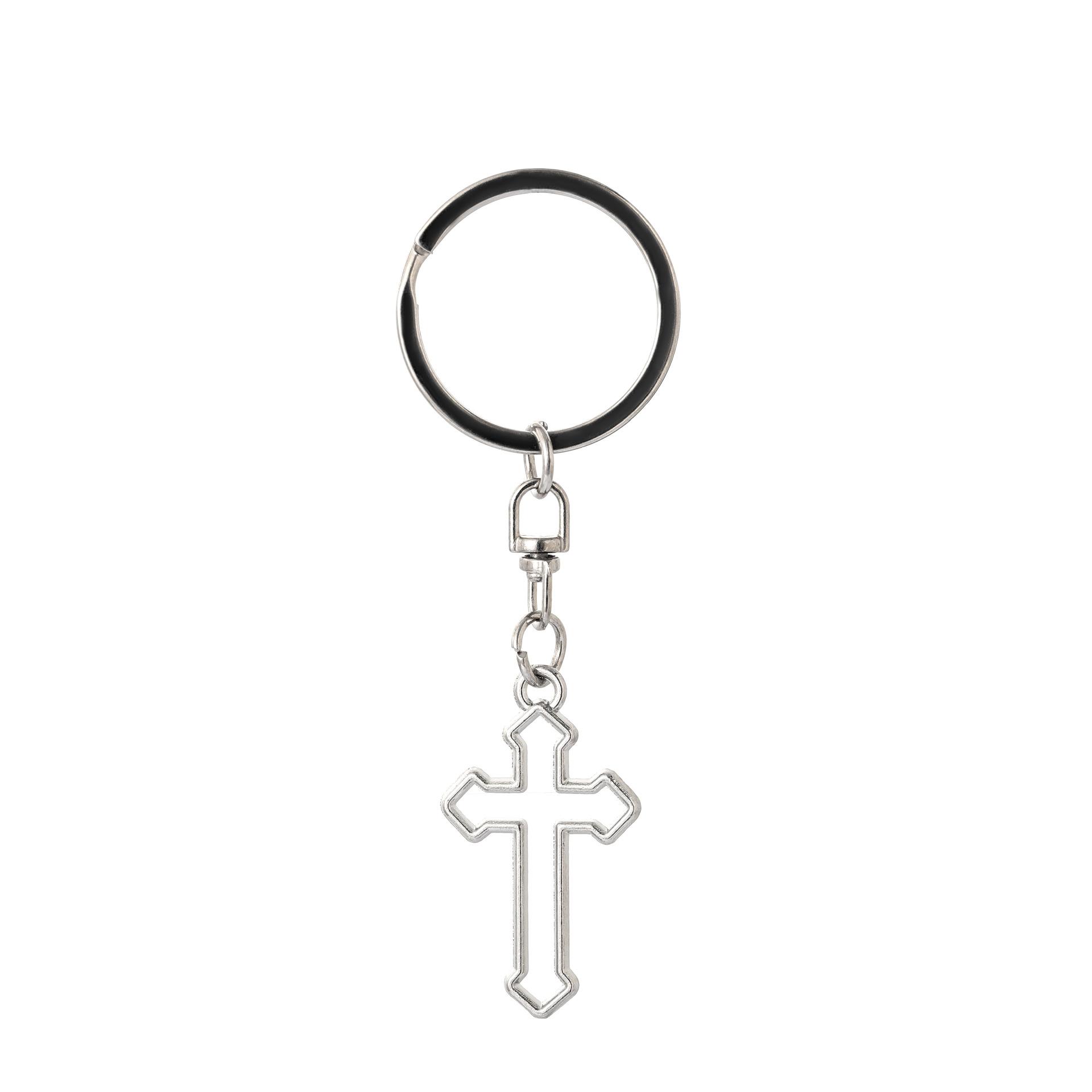 Hollow Cross Stainless Steel Keychain Minimalist Simple Style Fashion Metal Keyring Practical INS Backpack Pendant