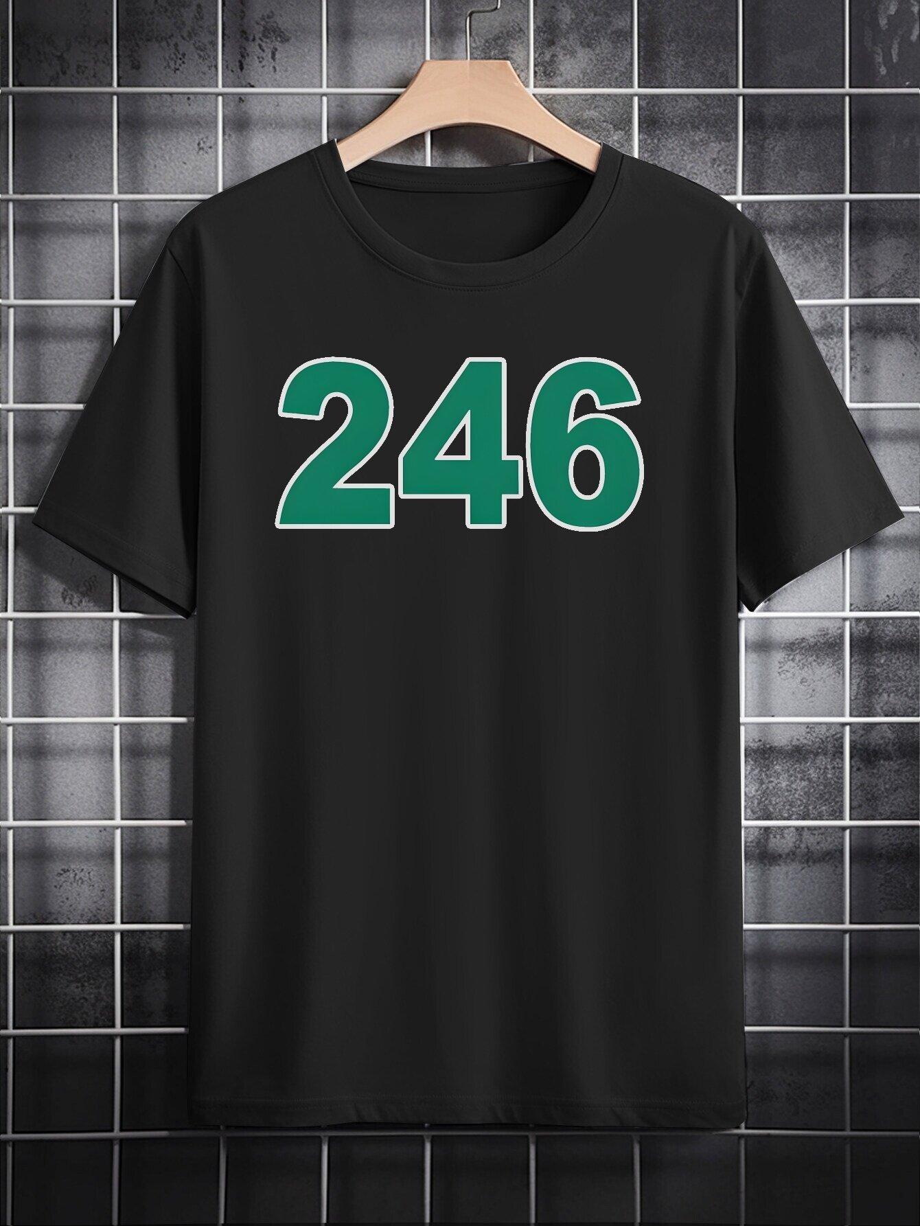 

Casual T-shirt - Bold 246 Number Graphic Tee in Black with Green/Teal Print - Everyday Summer Shirt for Parties XL