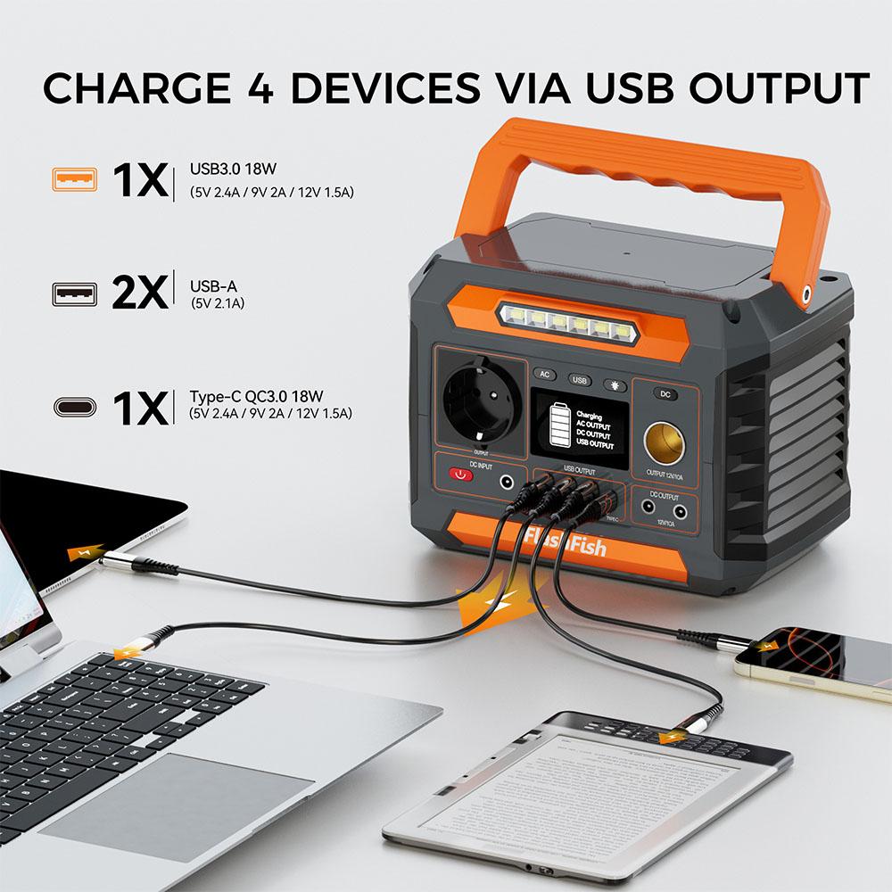 Flashfish P66 Portable Power Station, 300W 230.88Wh Outdoor Generator, 8 Outlets