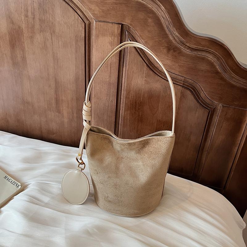 Korean niche ins suede suede surface retro bucket bag versatile shoulder messenger women tote bag