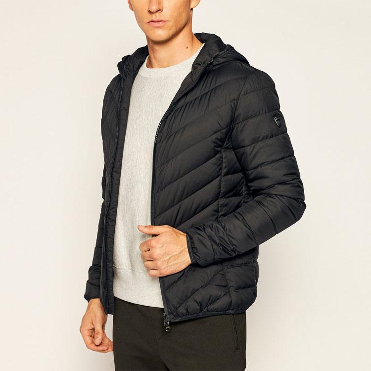 Emporio Armani EA7 FW20 Solid Color Zip-Up Hooded Lightweight Regular Fit Long Sleeve Down Jacket Men Jackets Black 8NPB07PNE1Z1200