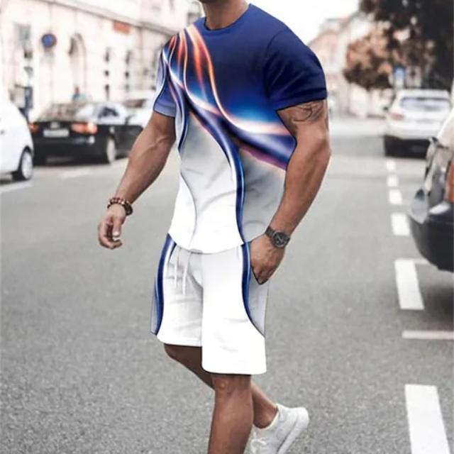Móda Letní 2dílné soupravy Tepláky Pánské oversized oblečení Retro plážový styl 3D tisk trička Pánský oblek Tričko Šortky