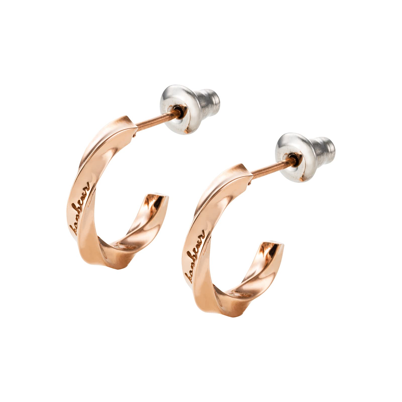

Earrings Surgical Stainless Steel Half Hoop Twisted Message Pink Pink Set of 2 [White Clover] & 4SPE007GO&4SPE007GO рожевий