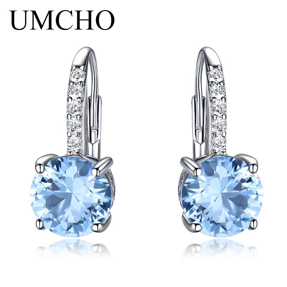8mm Sky Blue Round Tarnish Unique Zircon Womens 925 Silver Earring