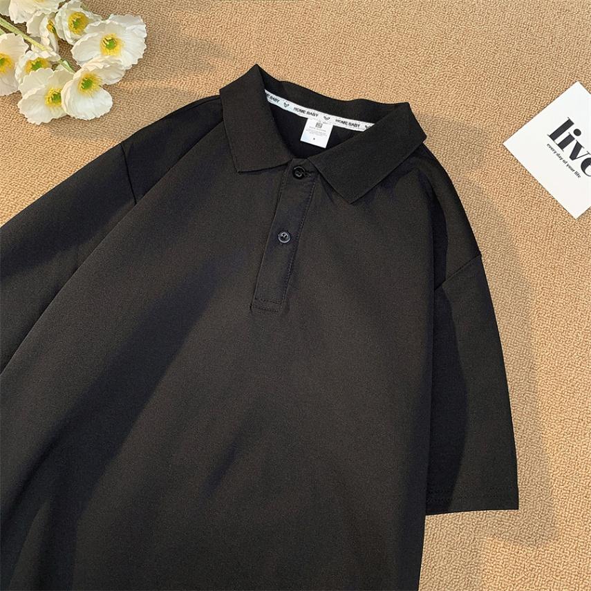 Minimalist Solid Color Turn-down Collar Short Sleeve Polo Shirt for Men Business Summer Casual Ins Versatile Commuter Half Sleeve T-shirt Top