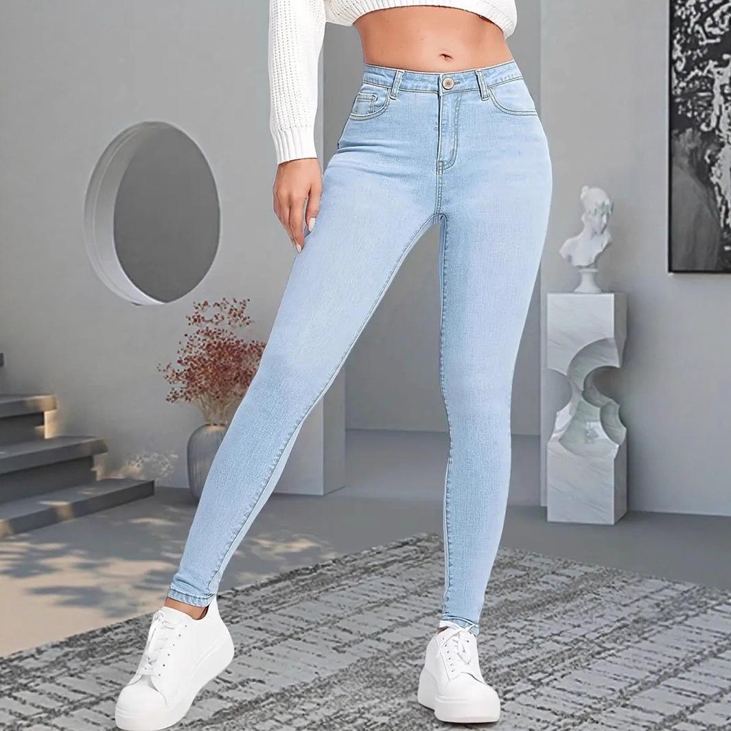 Women s Versatile Stretch Skinny Jeans - Light Blue Slimming Denim Pants Extra Large
