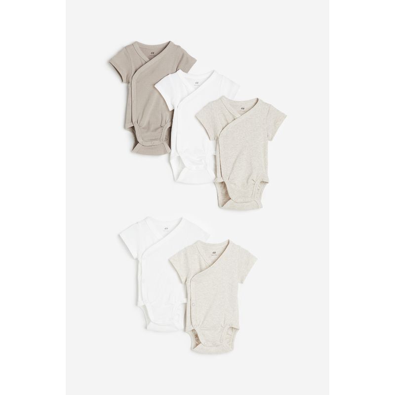 

HM Детская одежда Детский комбинезон 5 штук Летний Хлопковый Короткий рукав Комбинезоны Комбинезон 0827318 Beige/White 52/40((0-1M))