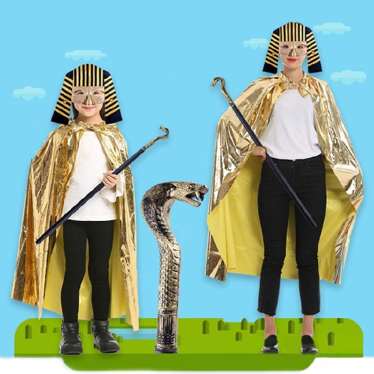 Egyptian Pharaoh Costume Golden Cape Cloak Wrap Egyptian Mask Pharaoh Mask Hallf Face Mask for Halloween Cosplay Party