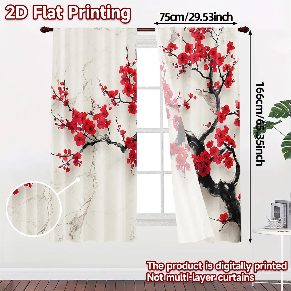 Flat Printing Jit Curtains Without Rod Cherry Blossom Drapes Chic Polyester Decorations Curtain Set Of 2 Made Washable