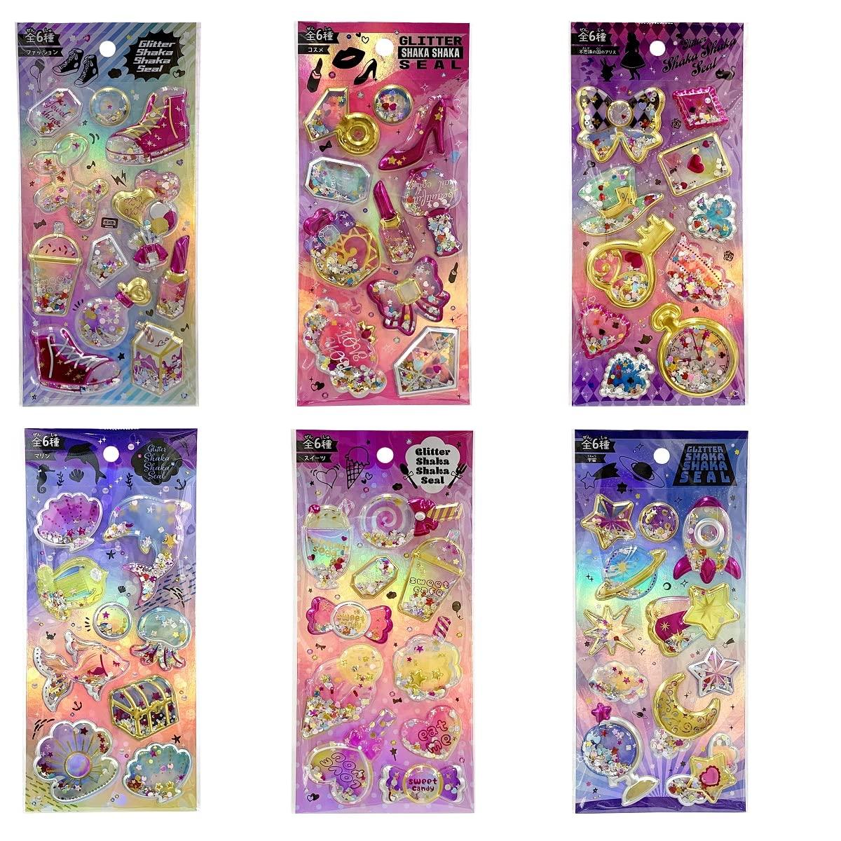 

Hiroichi Glitter Shakashaka Stickers 6 Types Cute Notebook Album Calendar Suitcase Helmet Schedule Set/Stickers