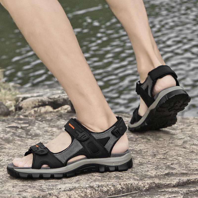 Men's Summer Velcro Cowhide Sandals: First-Layer Beach & Outdoor Wear