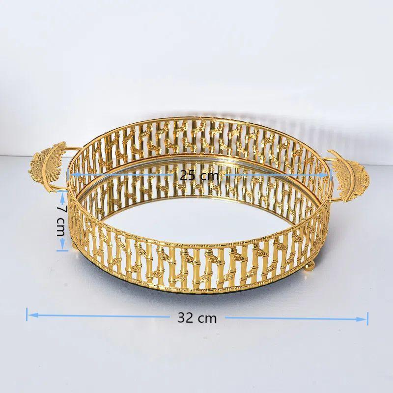European Style Gold Metal Mirror Tray Home Multi-functional Storage Decoration Fruit Plate Glass Mirror Tray Home Decoration New