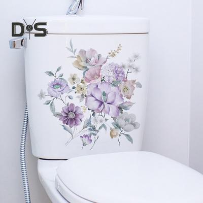 Adesivo de vaso sanitário colorido com flores, removível, autoadesivo, à prova d'água, PVC, arte de parede para sala de estar, decoração de tampa de vaso sanitário, decalque