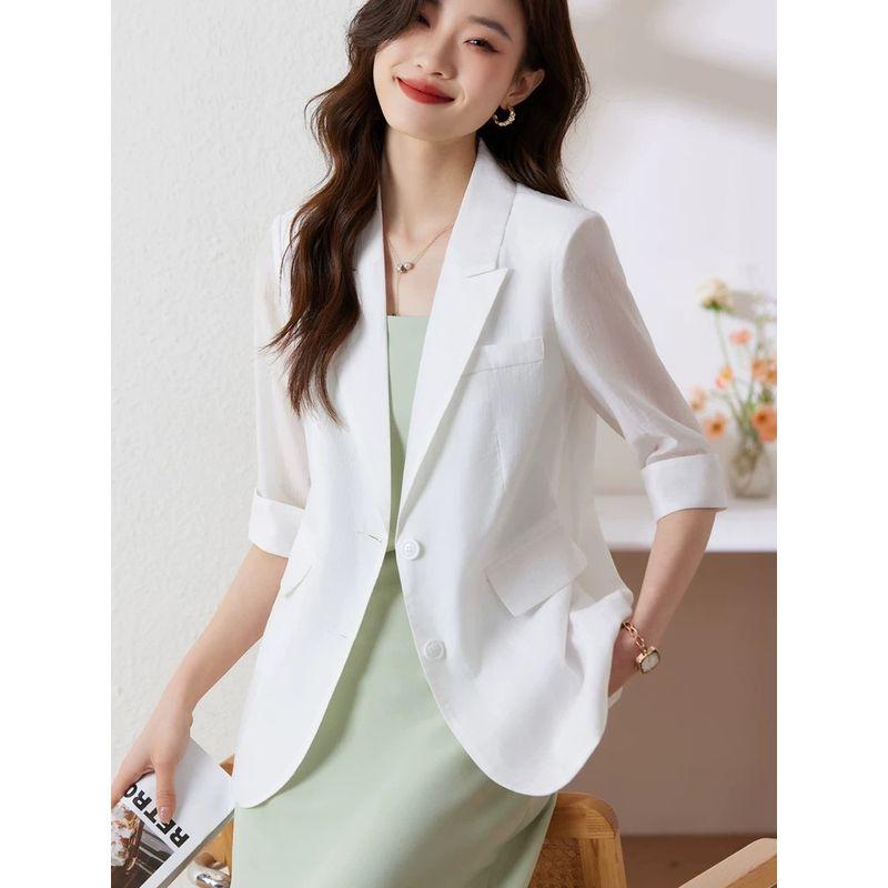 K-style Plus Size New Arrival Work Clothing Ol Two Buttons Thin Solid Color Half Sleeves Small Business Suit Coat Casual Chiffon Sun Protection Shirt